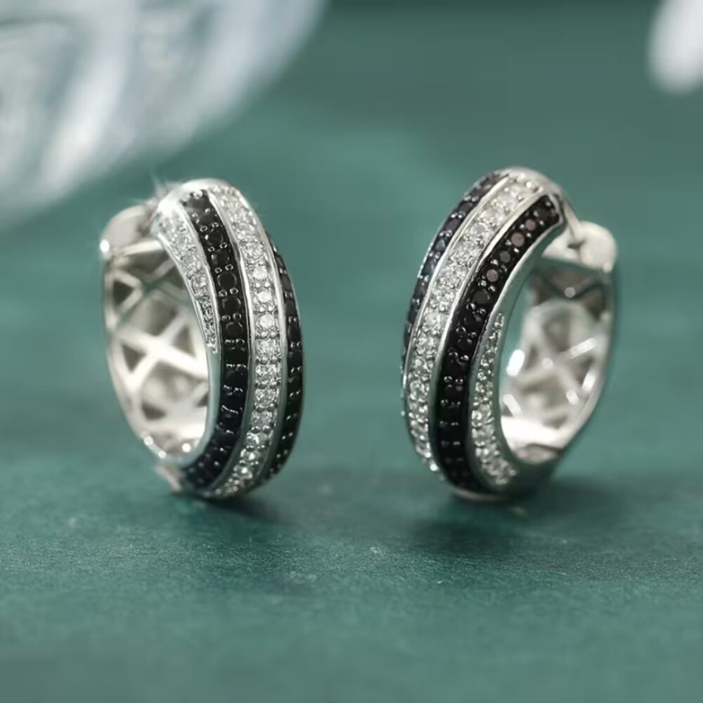 925 Sterling Silver Mens Round 2ct Black Onyx 1ct Diamond Earrings Jewelry NEW